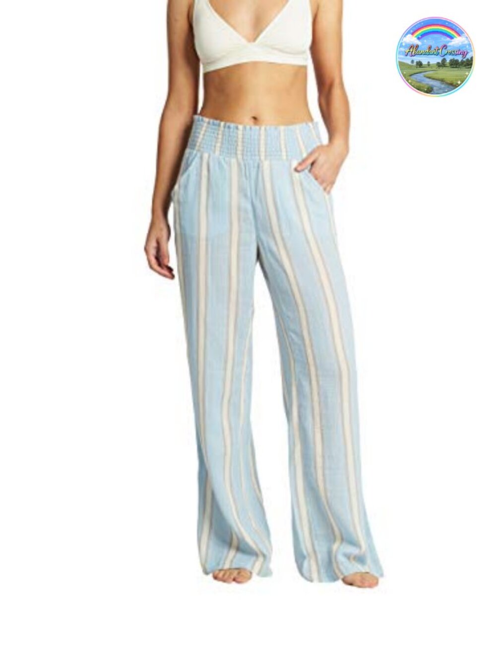 Women's Striped Casual Straight Leg Mid Rise Pants